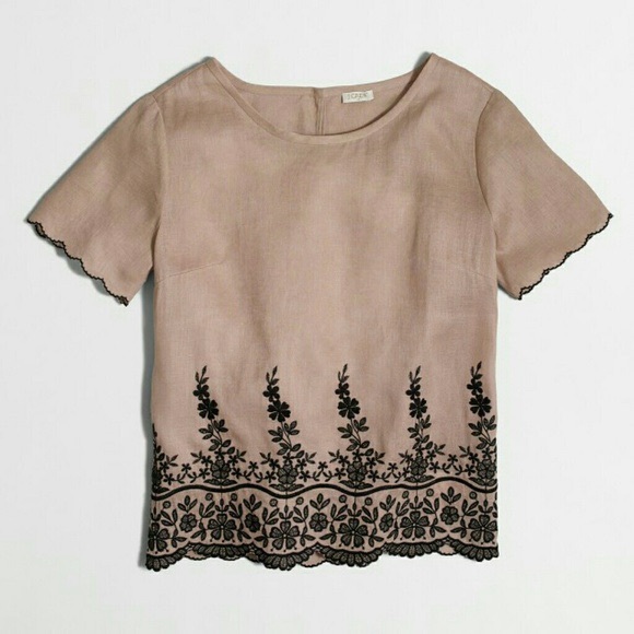 J. Crew Tops - J.Crew Scalloped Embroidered Linen top Shirt